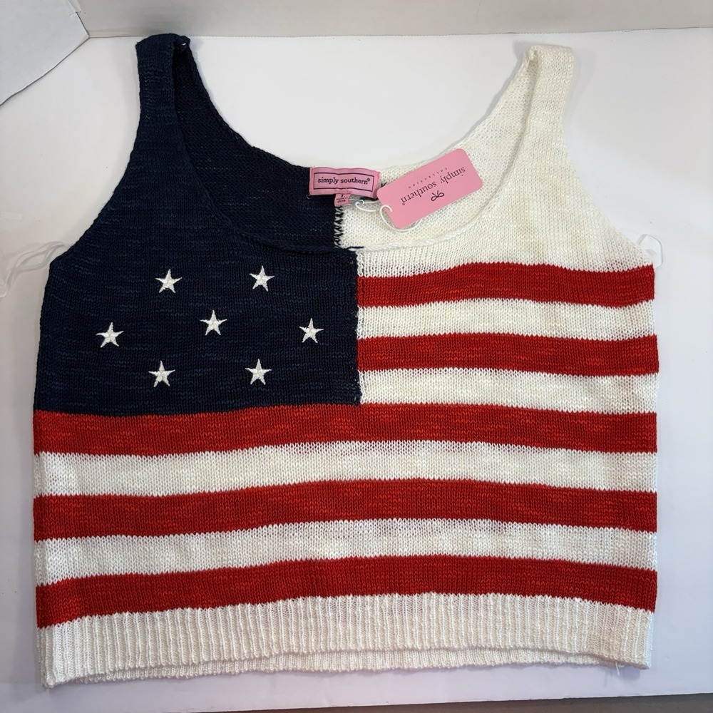 Simply Southern Red White And Blue Knitted Women’s LG American Flag Tank Top NWT